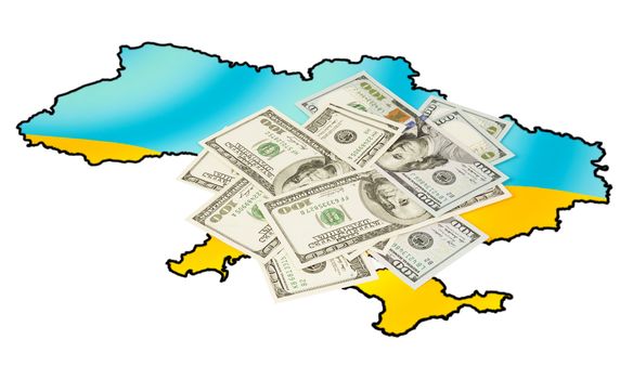 American dollars on ukrainian map