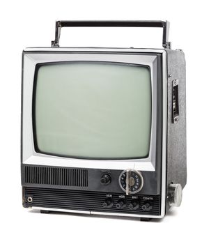 Vintage portable TV set on white background