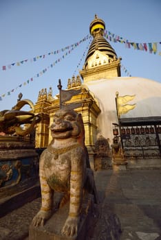The statue of animal is located at the Swayambhunath Temple in Nepal