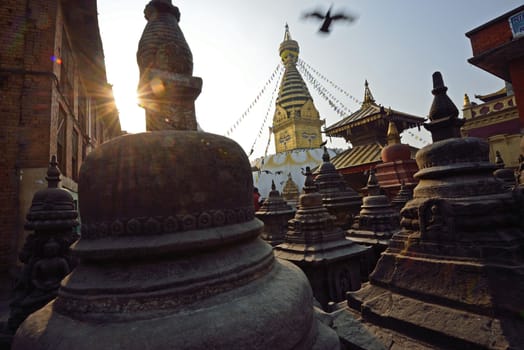 Swayambhunath (monkey temple) stupa on sunset Kathmandu, Nepal