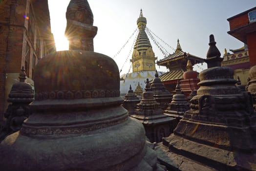 Swayambhunath (monkey temple) stupa on sunset Kathmandu, Nepal