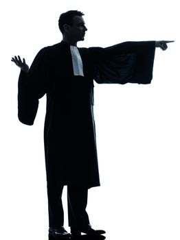 one caucasian lawyer man pleading silhouette in studio isolated on white background