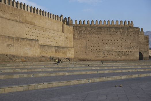 Fortified walls surrounding the ancient city of Fes in Morocco, North Africa