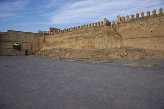 Fortified walls surrounding the ancient city of Fes in Morocco, North Africa