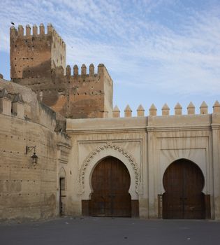 Fortified walls surrounding the ancient city of Fes in Morocco, North Africa