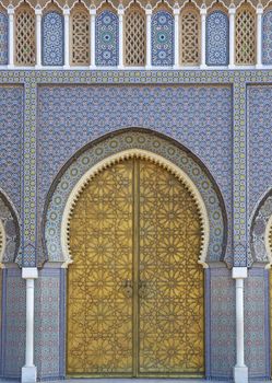 Ornate entrance gates to the Royal Palace in Fes, Morocco
