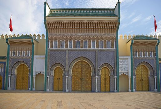 Ornate entrance gates to the Royal Palace in Fes, Morocco