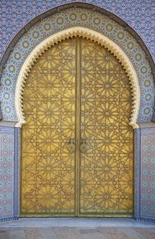 Ornate entrance gates to the Royal Palace in Fes, Morocco