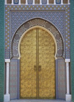 Ornate entrance gates to the Royal Palace in Fes, Morocco