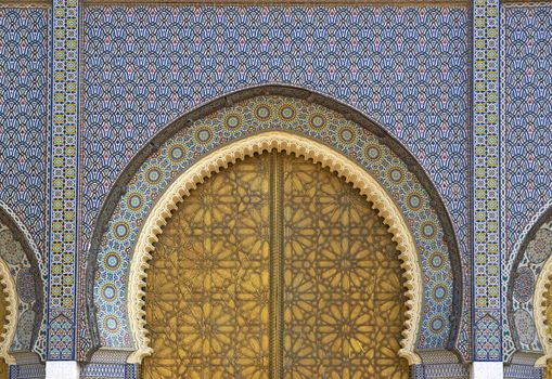 Ornate entrance gates to the Royal Palace in Fes, Morocco