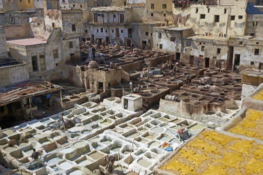 Historic tannery deep inside the medina of Fes in Morocco.