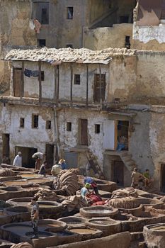 Historic tannery deep inside the medina of Fes in Morocco.