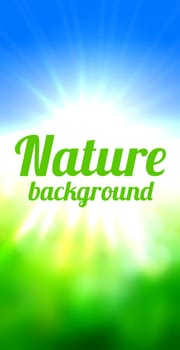 Nature background  with sun and green field