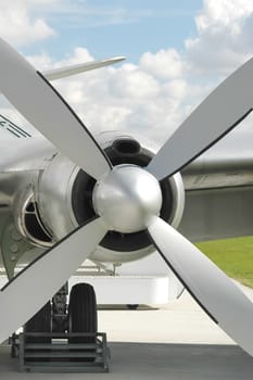 propeller and engine of a vintage airplane