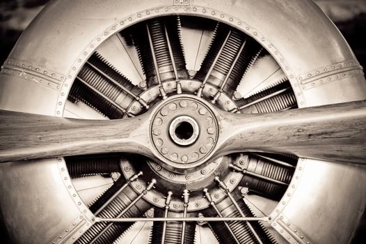 antique propeller aircraft engine closeup