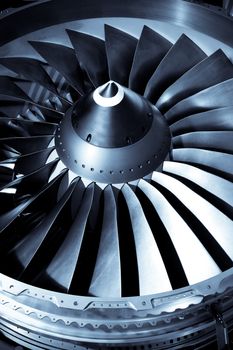 close-up of jet engine turbine blades