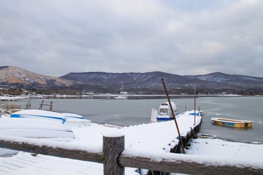 lake Kawaguchiko view in winter season Japan