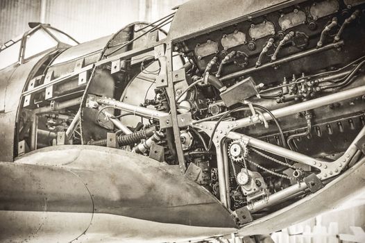 vintage toned WW2 fighter plane engine