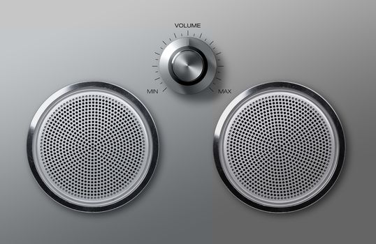 Realistic round metal loudspeakers with volume adjust knob