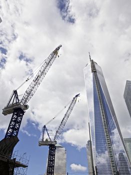 MANHATTAN, NY - SEPTEMBER 29: Building the Freedom Tower in lower Manhattan, New York City, USA. 
Terrorism attacks on September 11, 2001 in Manhattan, NY.