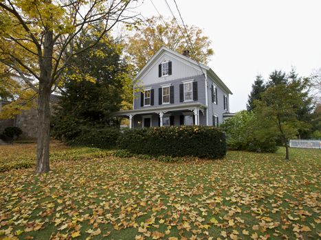 New England wooden house in Fall, Connecticut, USA