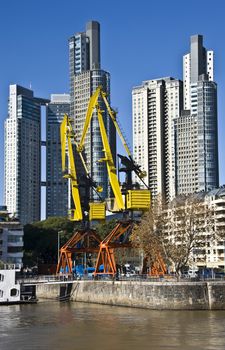 Yellow cranes at Puerto Madero, Buenos Aires, Argentina