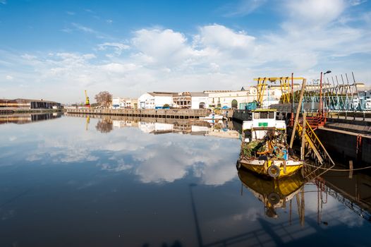 Boats in Riachuelo Shipyard in picturesque neighborhood of La Boca, in Buenos Aires, Argentina