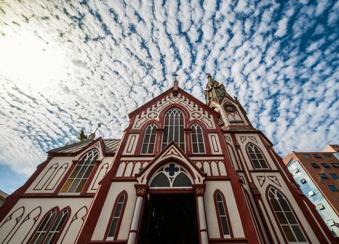 The Gothic-style Iglesia San Marcos (Saint Marks Cathedral) in Arica, northern Chile, by Gustave Eiffel, which was an all-metal prefabricated building, manufactured in France and shipped to South America in pieces to be assembled on site. 1870s.