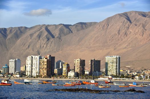 Iquique behind a huge dune, northern Chile, Tarapac Region, Pacific coast, west of the Atacama Desert and the Pampa del Tamarugal