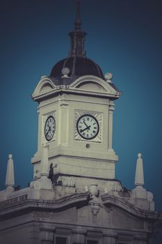 Old clock tower in Plaza de Colon, Madrid, Spain