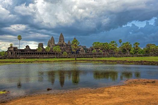 Sunset over the Angkor Wat temple in Cambodia