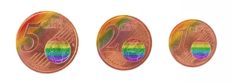 Money concept 1, 2 and 5 eurocent, rainbow flag