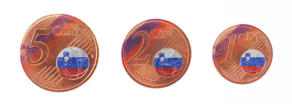 European union concept - 1, 2 and 5 eurocent, flag of Slovenia