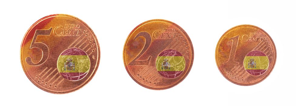 European union concept - 1, 2 and 5 eurocent, flag of Spain