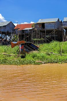 Everyday life along Tonle Sap river,Siem Reap province, Cambodia