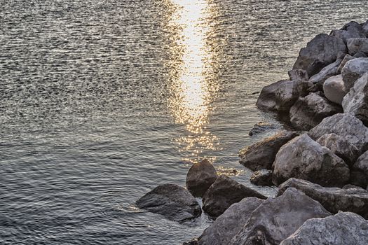 Rocks in front of the harbour channel of Cervia in Northern Italy on the Adriatic Sea