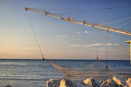 Fishing hut in the harbour channel of Cervia in Northern Italy on the Adriatic Sea