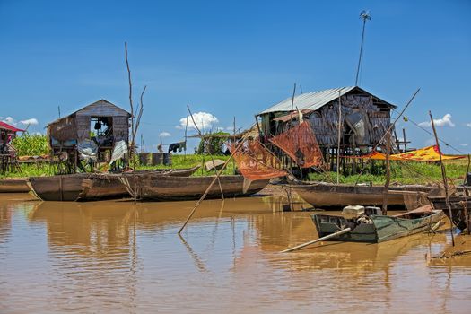 Everyday life along Tonle Sap river,Siem Reap province, Cambodia