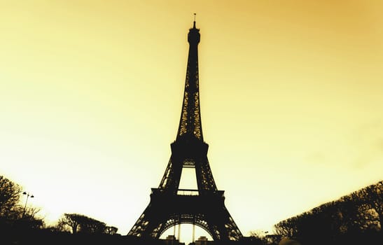 Eiffel Tower at day in Paris, France. Images in silhouette