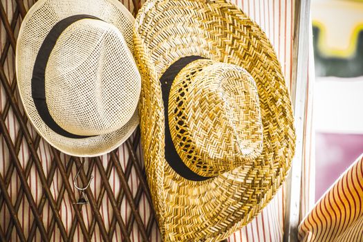 handmade wicker hats in a medieval fair