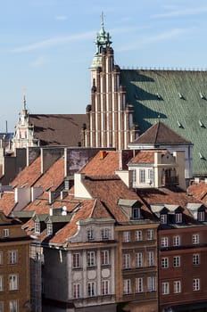 Apartment buildings and church in the Old Town of Warsaw,Poland.