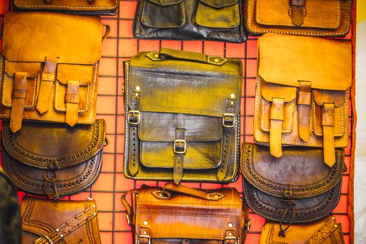 Leather craft stalls in a medieval fair