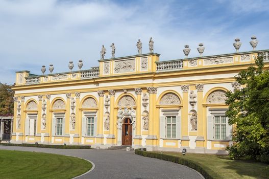 View of the Royal Palace in Wilanow, Warsaw, Poland.