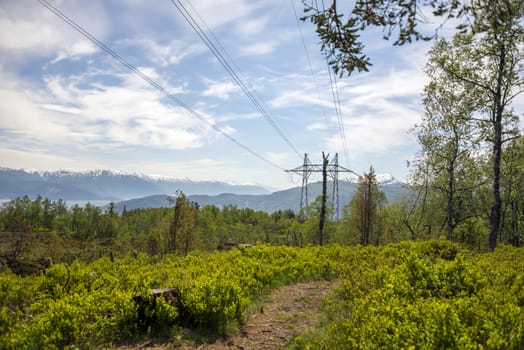 A high tension tower in beautiful surroundings in Hardanger, Norway