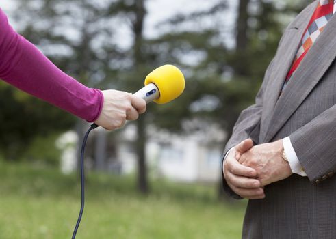 Media interview with the microphone