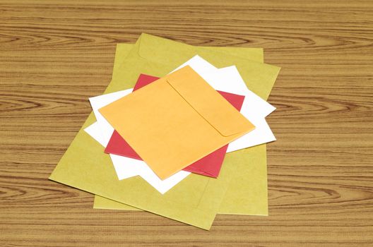 envelope on wood background