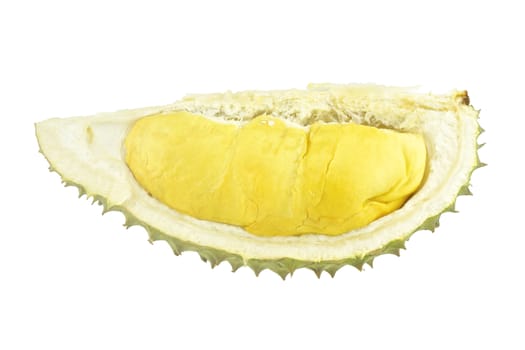 Part of durian ripe with spikes isolated on white background.