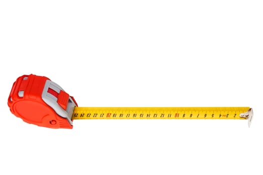 Red new tape-measure on a white background