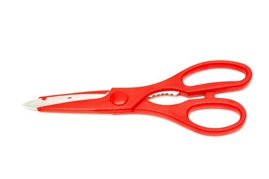 Modern kitchen scissors on a white background