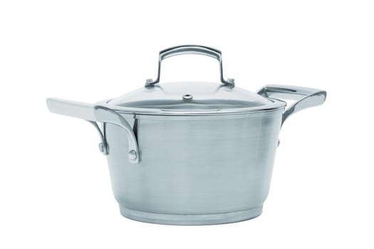 Modern steel saucepan on a white background  